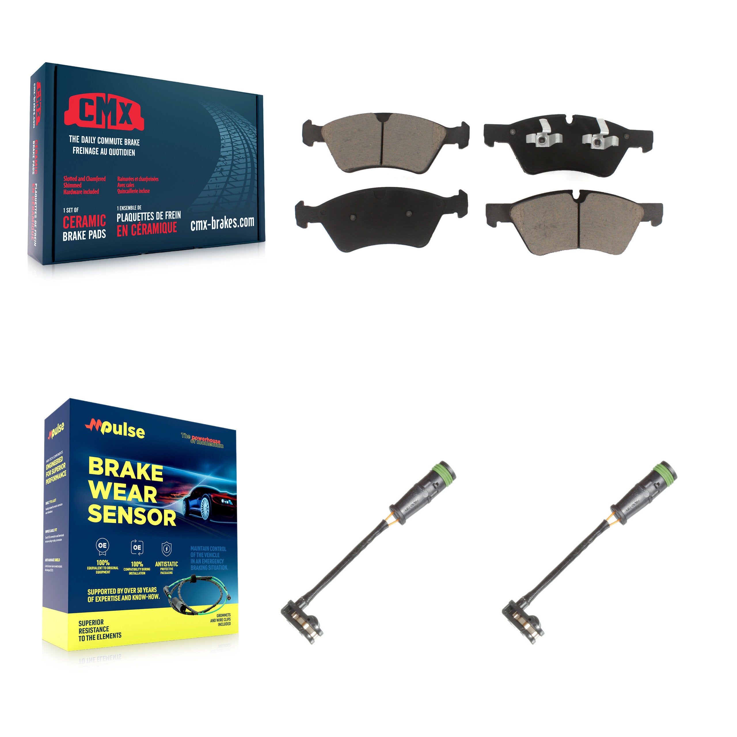 Front Ceramic Brake Pads Wear Sensor Pair Kit For Mercedes-Benz E550 4Matic with AWD 5.5L KCW-100677