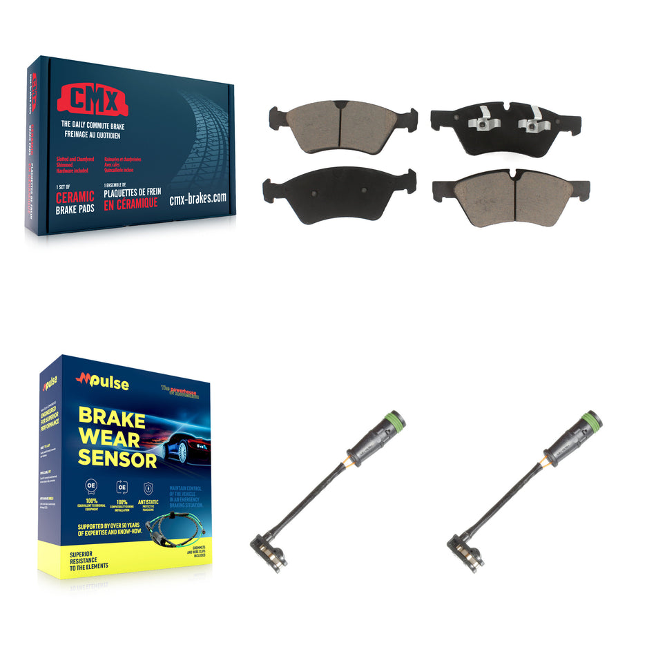 Front Ceramic Brake Pads Wear Sensor Pair Kit For Mercedes-Benz E550 4Matic with AWD 5.5L KCW-100677