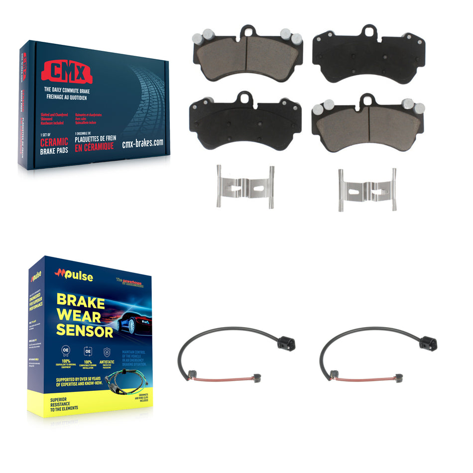 Front Ceramic Disc Brake Pads And Wear Sensor Pairs Kit For Porsche Cayenne KCW-100679