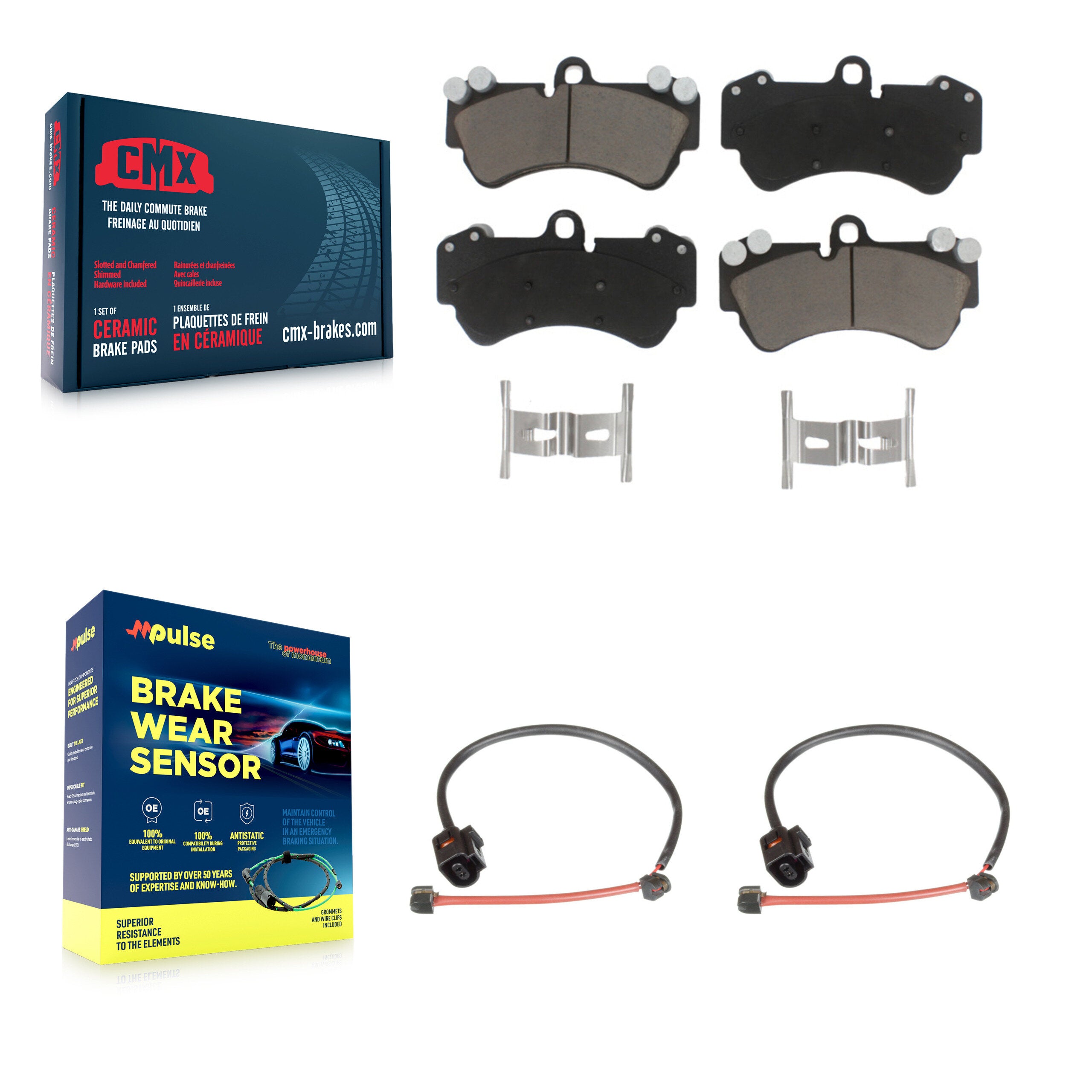 Front Ceramic Disc Brake Pads And Wear Sensor Pairs Kit For Porsche Cayenne KCW-100682