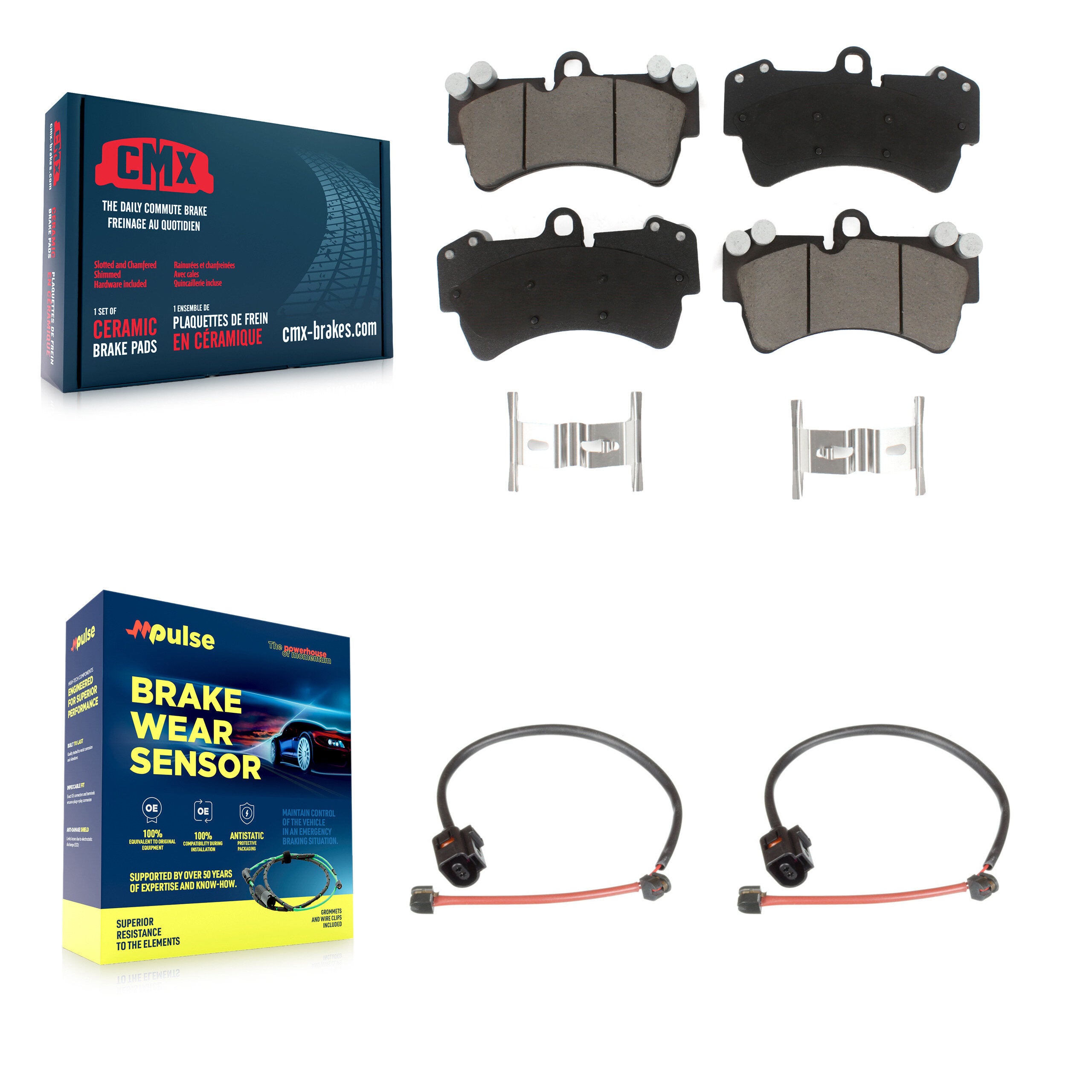 Front Ceramic Disc Brake Pads And Wear Sensor Pairs Kit For Porsche Cayenne KCW-100683