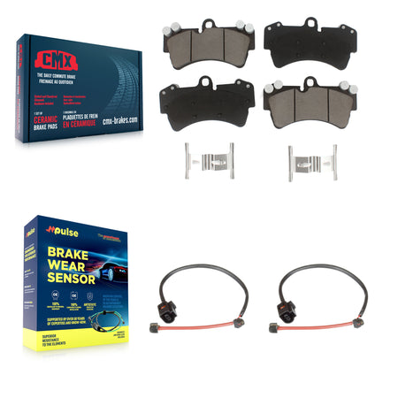 Front Ceramic Disc Brake Pads And Wear Sensor Pairs Kit For Porsche Cayenne KCW-100683