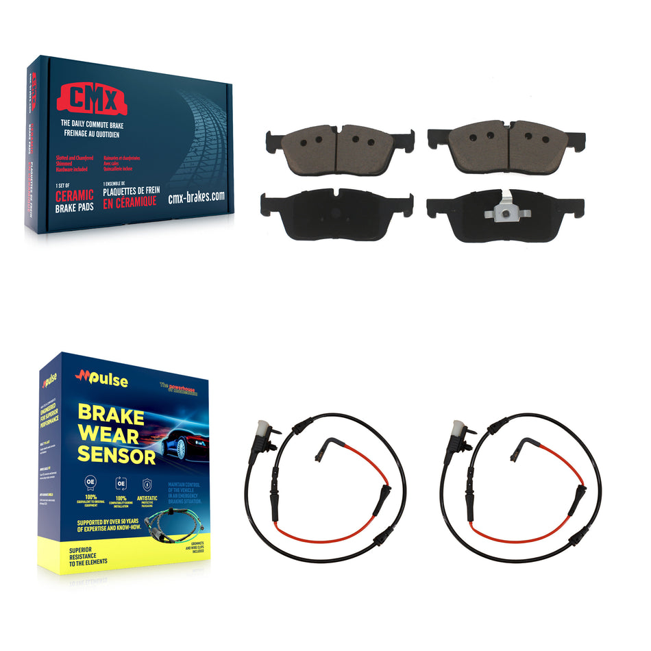 Front Ceramic Disc Brake Pads And Wear Sensor Pairs Kit For Jaguar XE KCW-100691