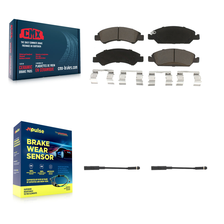 Front Ceramic Brake Pad & Wear Sensor Pair Kit For GMC Chevrolet Silverado 1500 LD Sierra KCW-100699