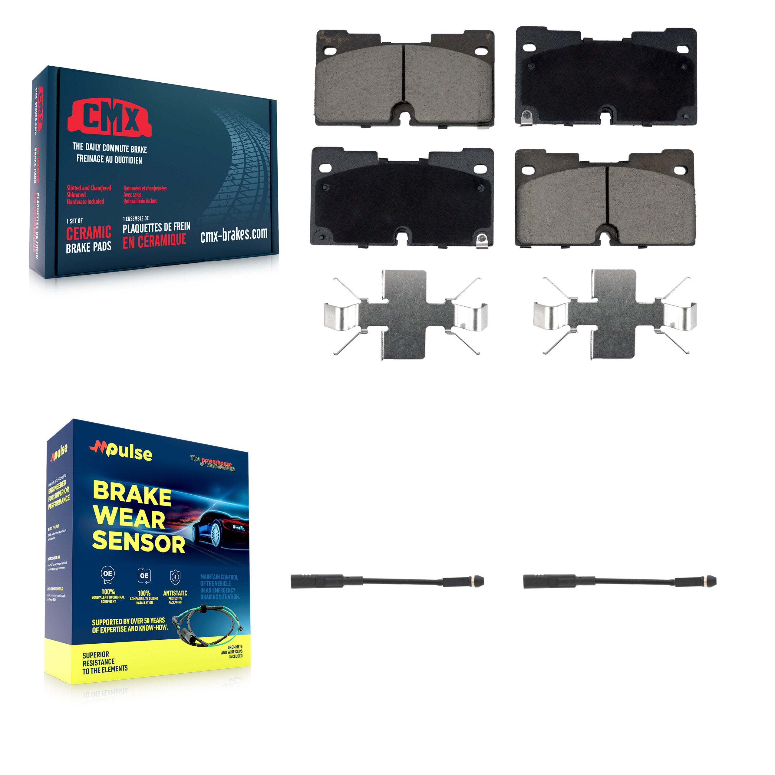 Front Ceramic Brake Pad & Wear Sensor Pair Kit For GMC Chevrolet Silverado 1500 Sierra XL KCW-100700