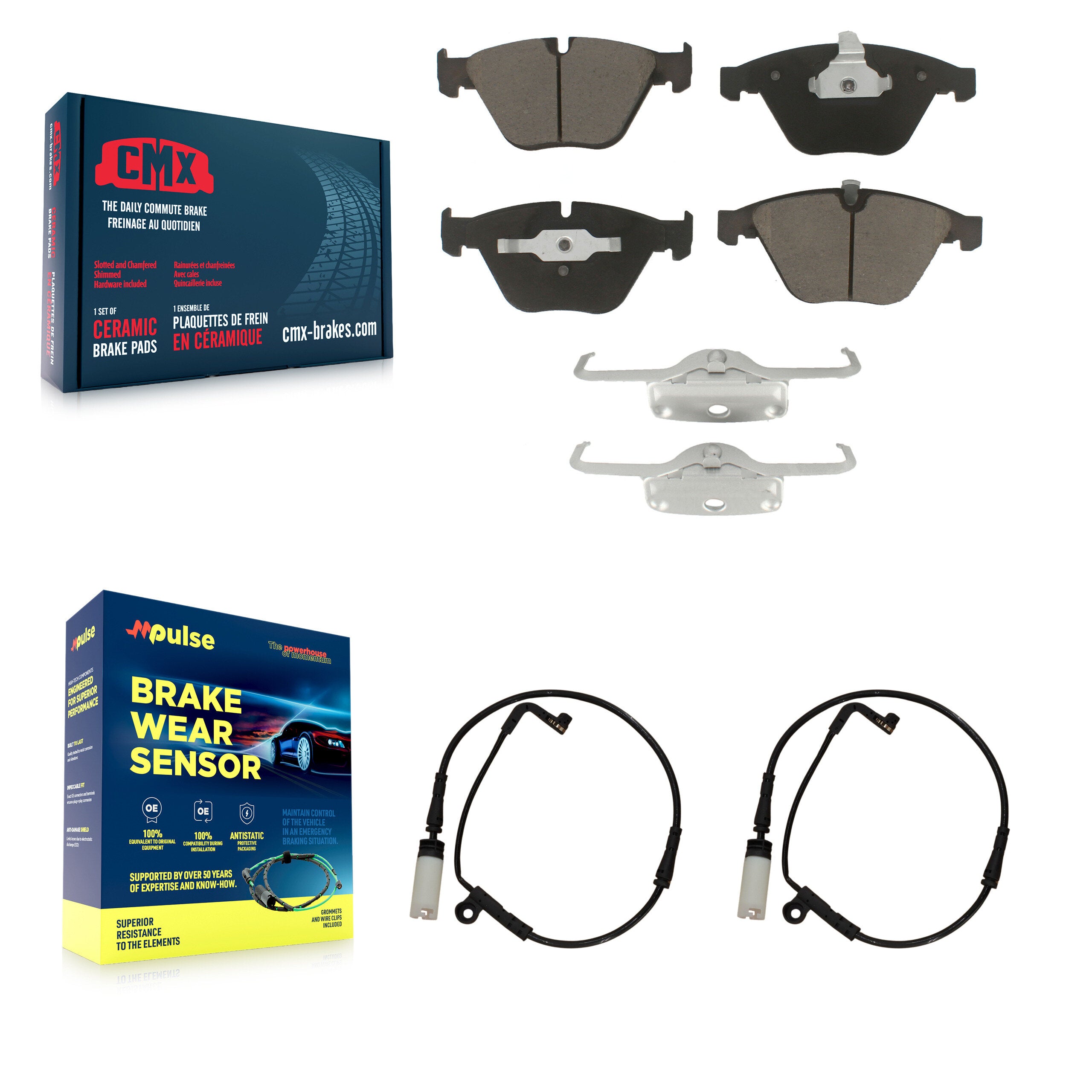 Front Ceramic Brake Pad Wear Sensor Pair Kit For BMW 530i 528i xDrive 525i 535i 550i 545i KCW-100712
