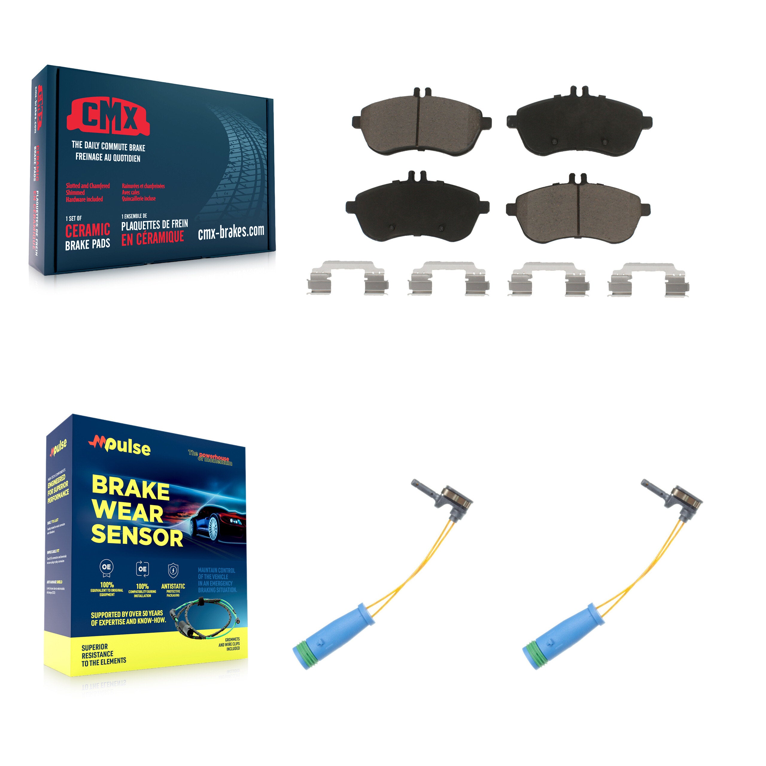 Front Ceramic Brake Pad Wear Sensor Pair Kit For Mercedes-Benz C250 Without Sport Package KCW-100734
