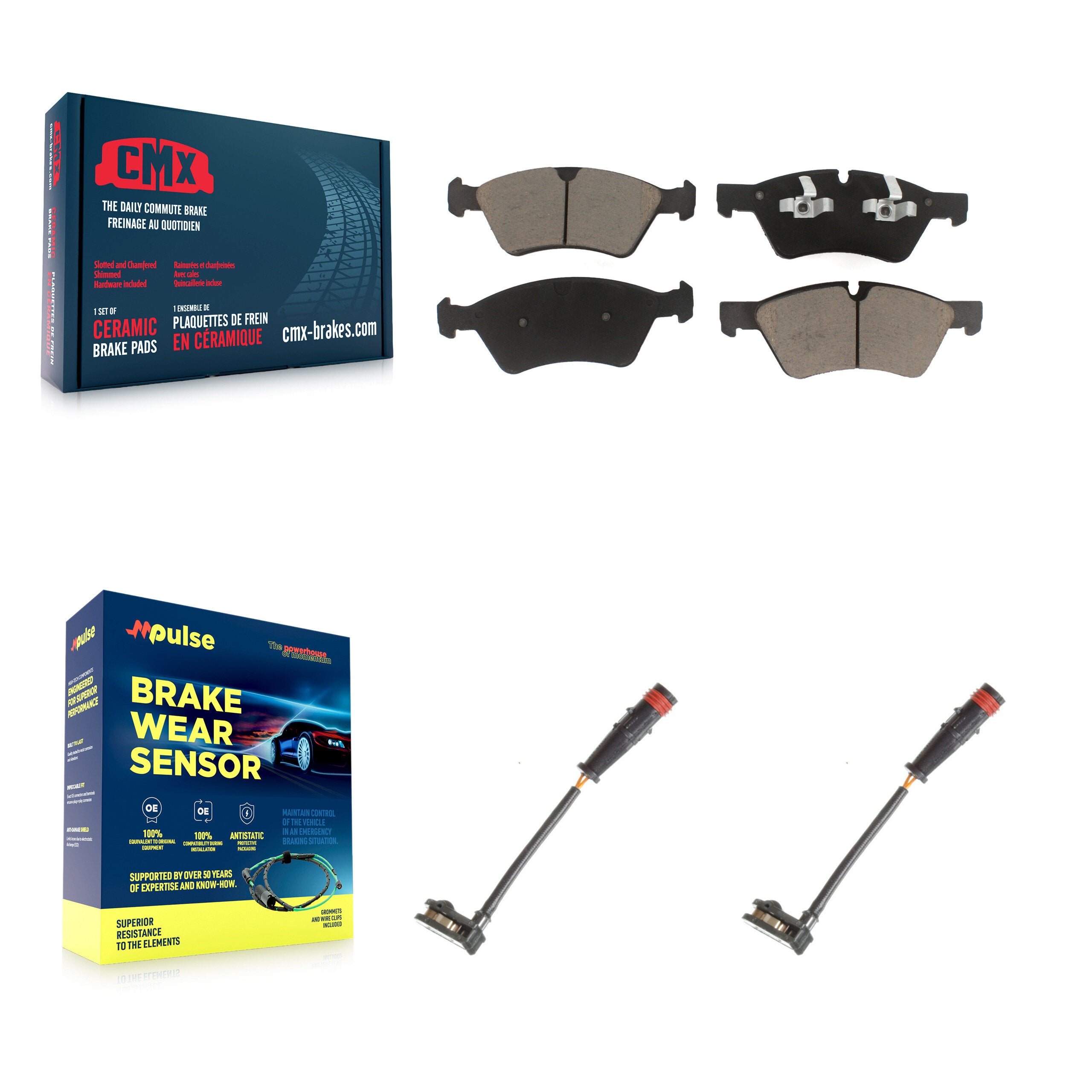 Front Ceramic Brake Pad Wear Sensor Pair Kit For Mercedes-Benz ML350 R350 GL450 ML500 G55 KCW-100735