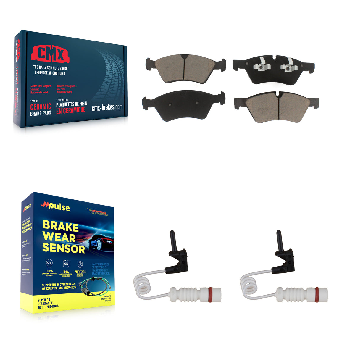 Front Ceramic Brake Pad And Wear Sensor Pair Kit For 2008 Mercedes-Benz G55 AMG 5.0L 5.5L KCW-100736