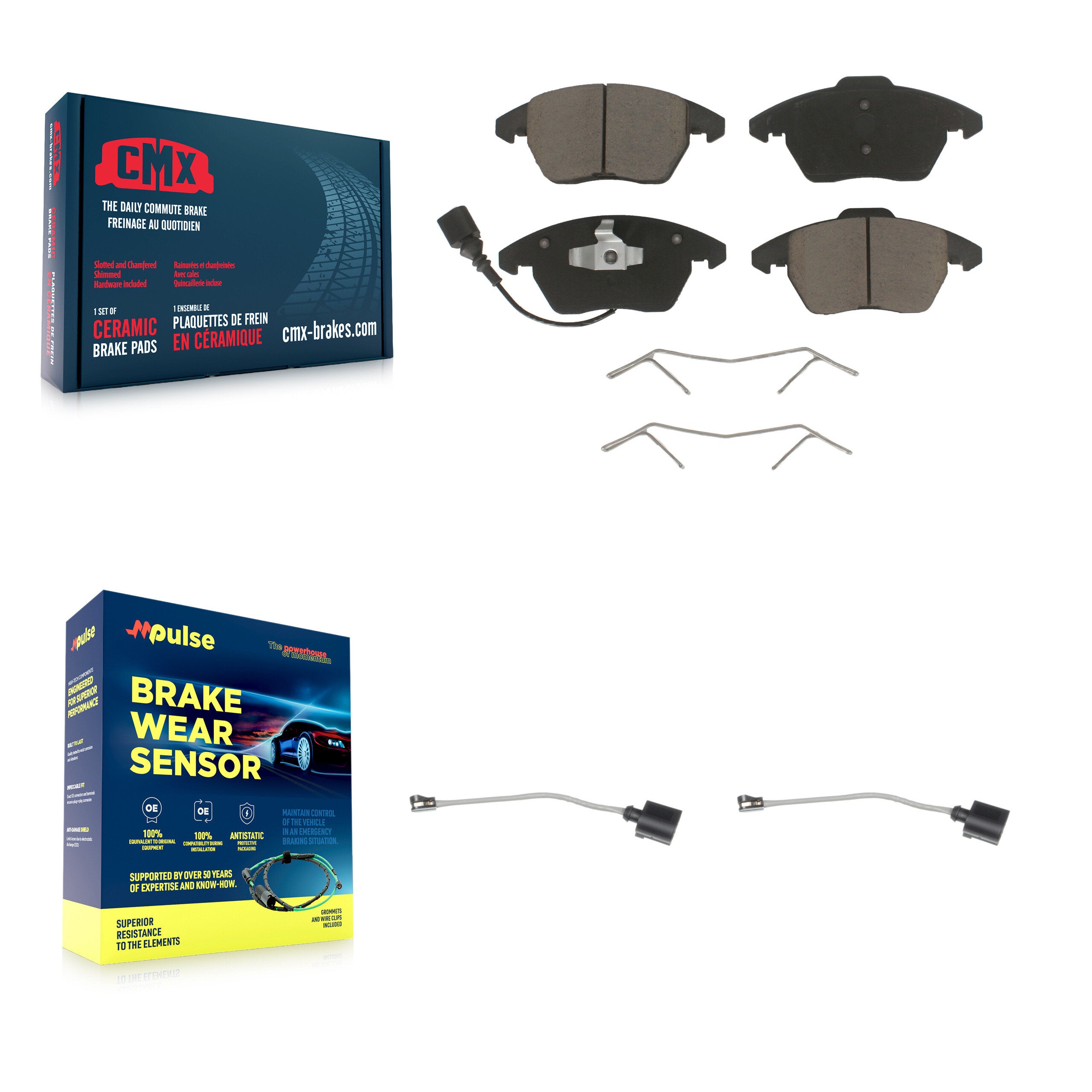 Front Ceramic Brake Pads & Extra Wear Sensor Pair Kit For Audi A3 Quattro Volkswagen Golf KCW-100740