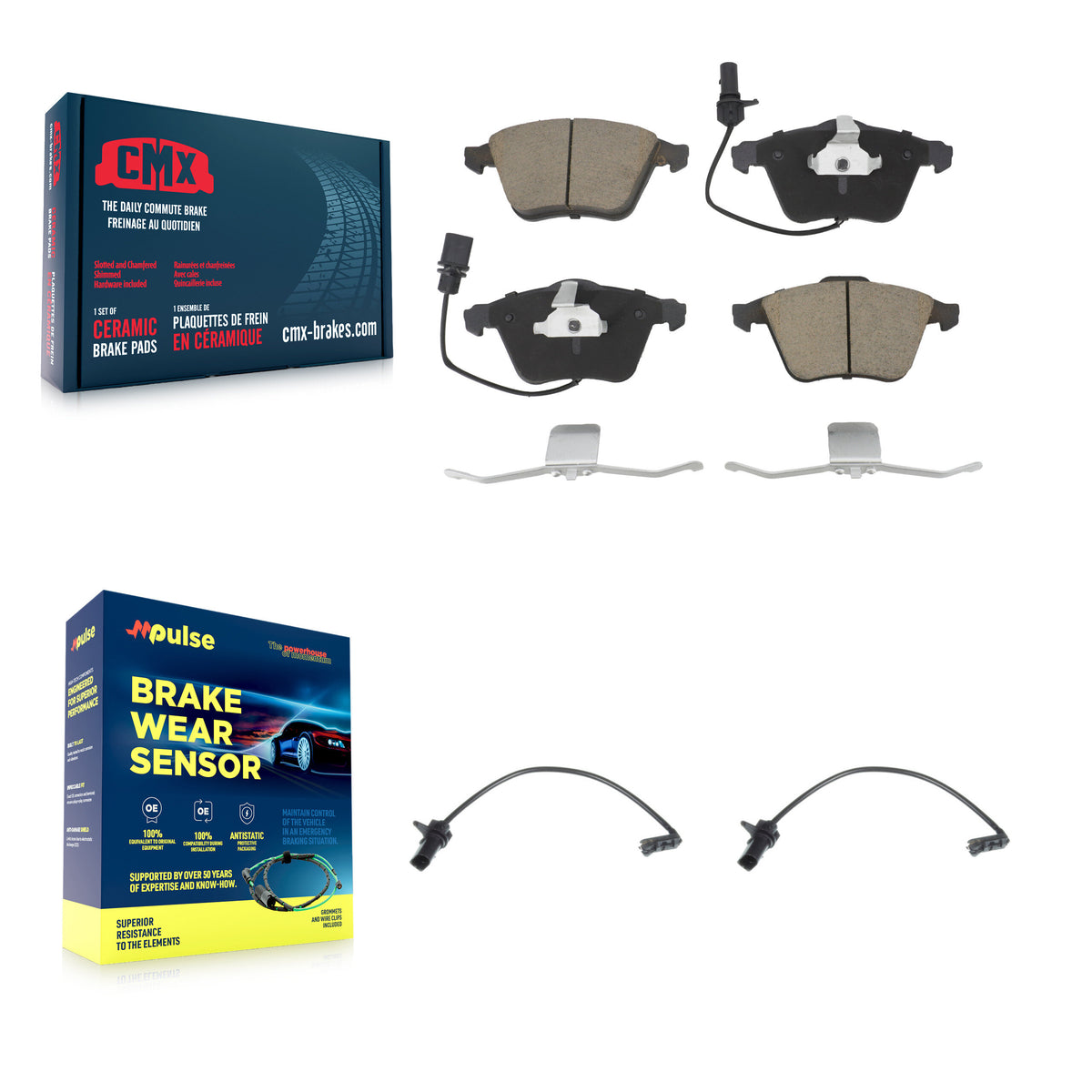 Front Ceramic Disc Brake Pads And Extra Wear Sensor Pairs Kit For 2011 Audi A6 KCW-100747