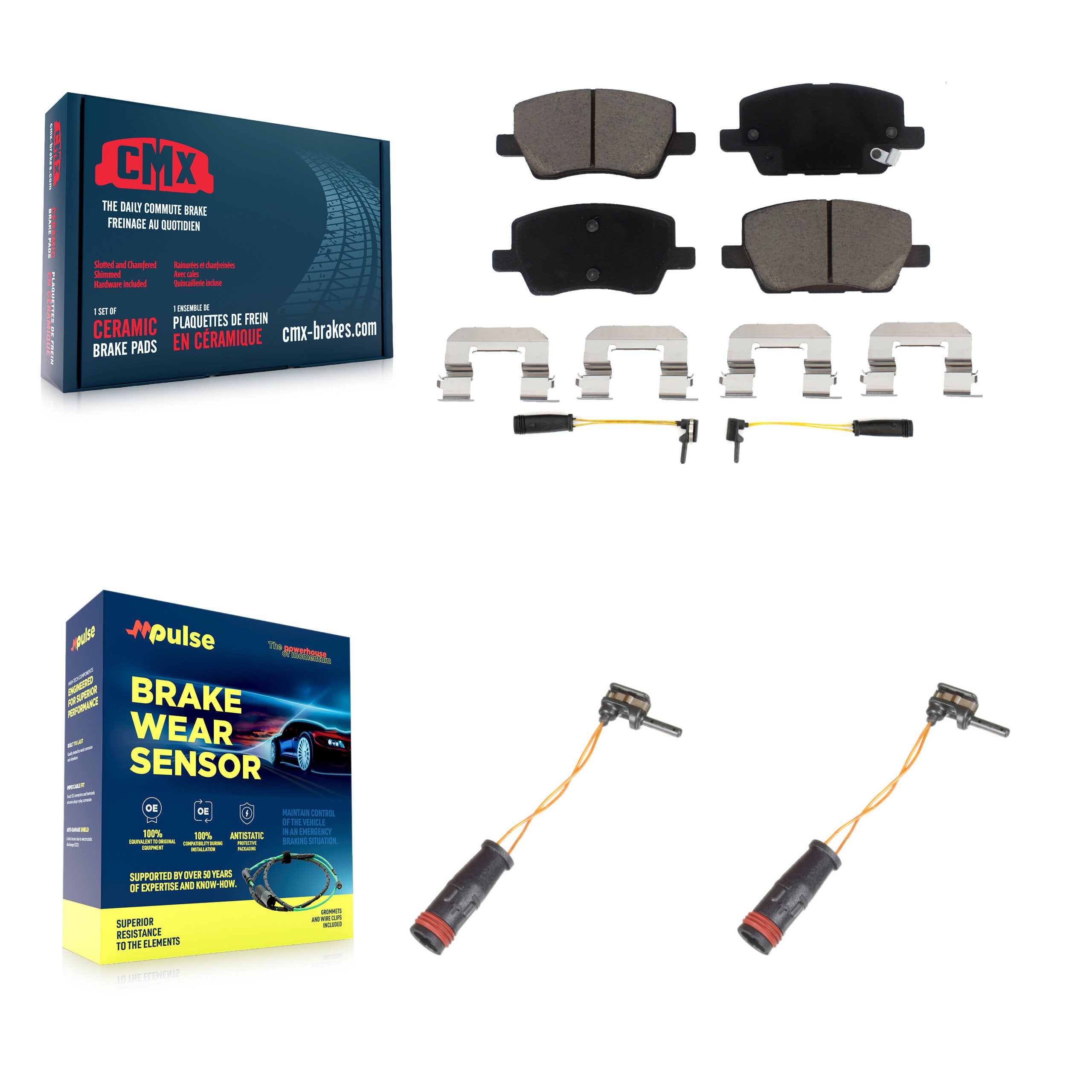 Front Ceramic Brake Pads Extra Wear Sensor Pair Kit For 2006-2011 Mercedes-Benz B200 2.0L KCW-100751