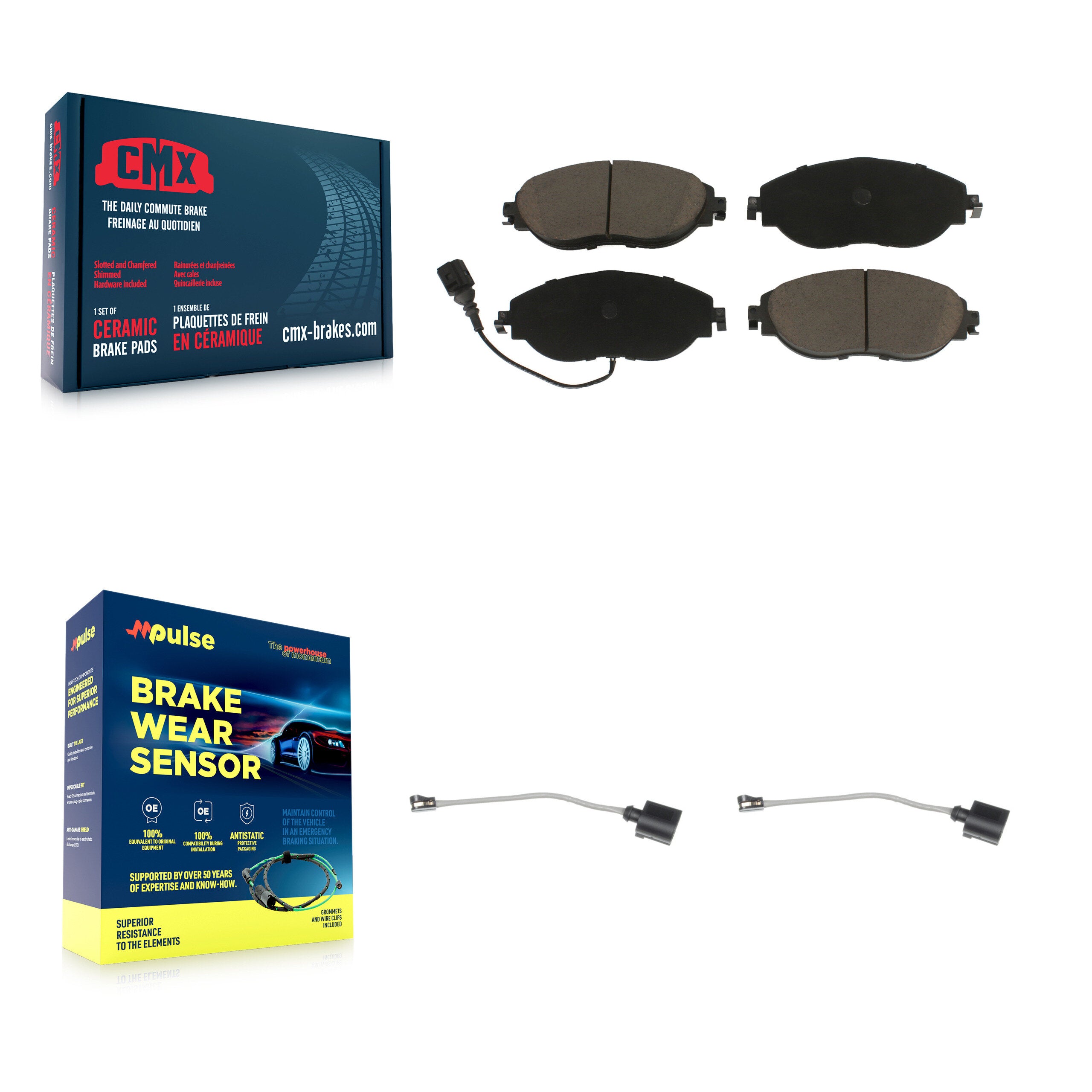 Front Ceramic Brake Pads Extra Wear Sensor Pair Kit For Volkswagen Tiguan Jetta Audi Q3 R KCW-100755