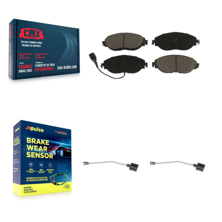 Front Ceramic Brake Pads Extra Wear Sensor Pair Kit For Volkswagen Tiguan Jetta Audi Q3 R KCW-100755