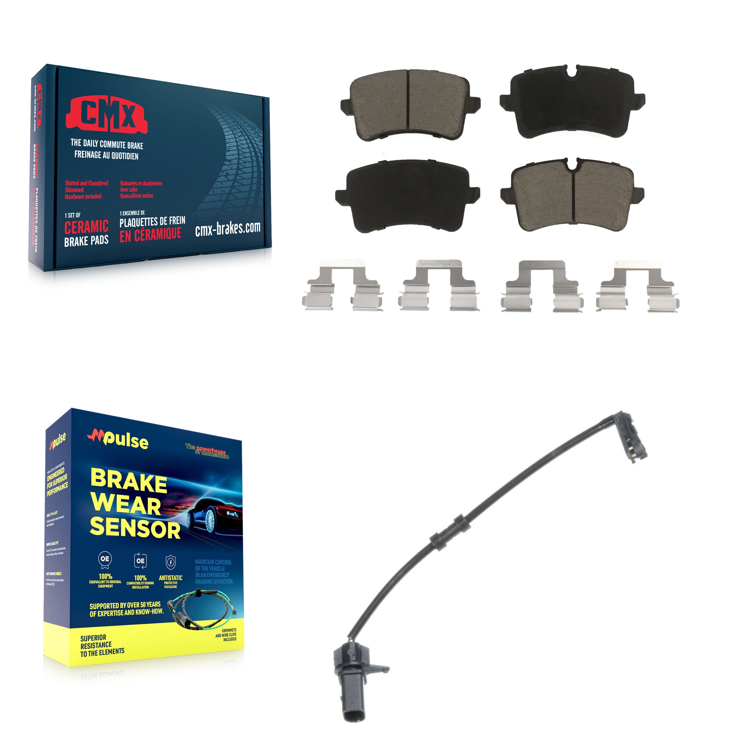 Rear Ceramic Brake Pad And Wear Sensor Kit For 2011-2012 Audi A8 Quattro with 356mm Rotor KCW-100784