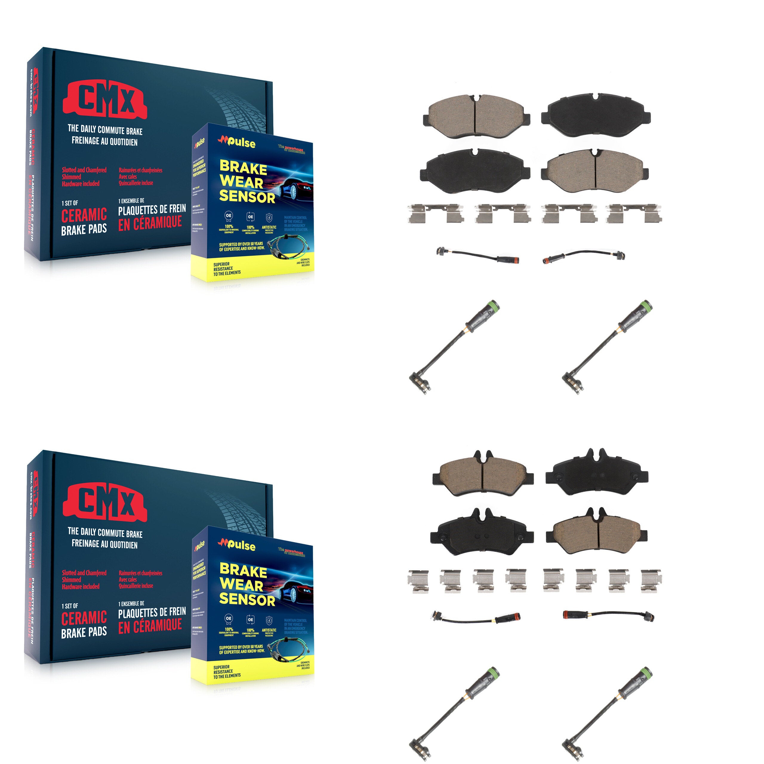 Front Rear Ceramic Brake Pad & Extra Wear Sensor Kit For 10-18 Freightliner Sprinter 2500 KCW-101030