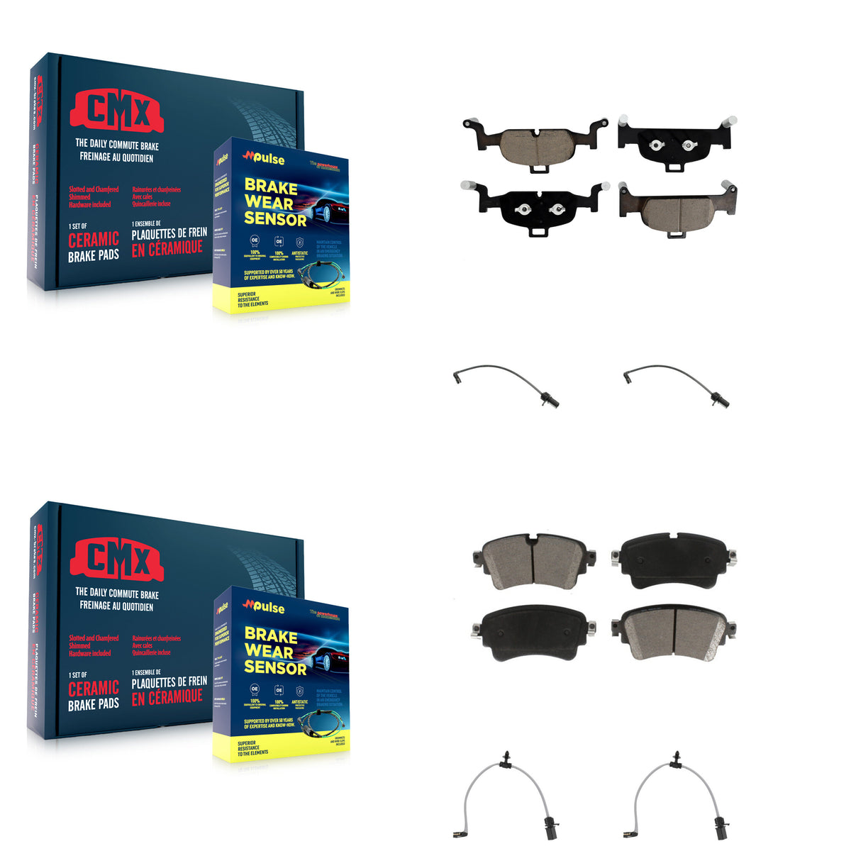 Front Rear Ceramic Disc Brake Pads And Wear Sensors Kit For Audi A6 Quattro 2.0L KCW-101073