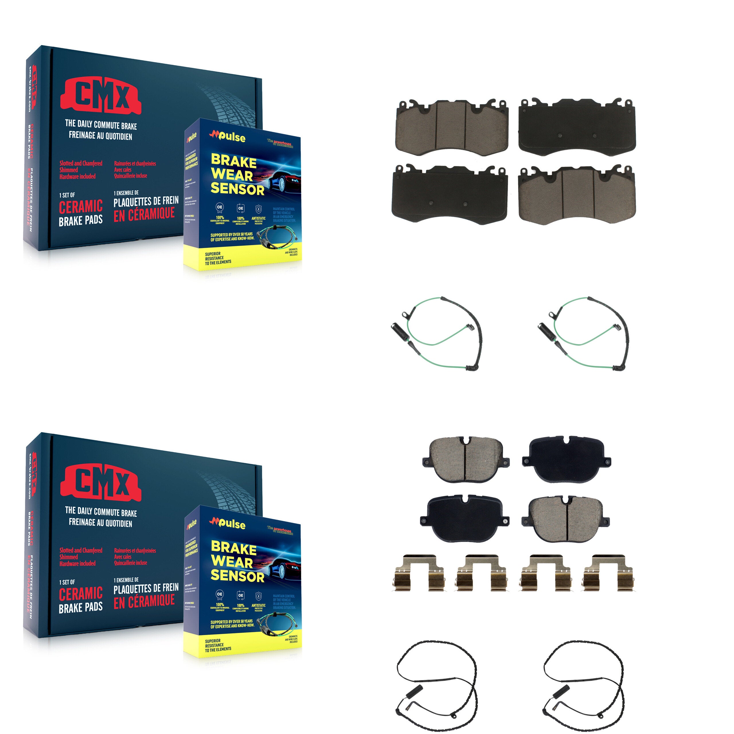 Front Rear Ceramic Disc Brake Pads And Wear Sensors Kit For Land Rover Range KCW-101082