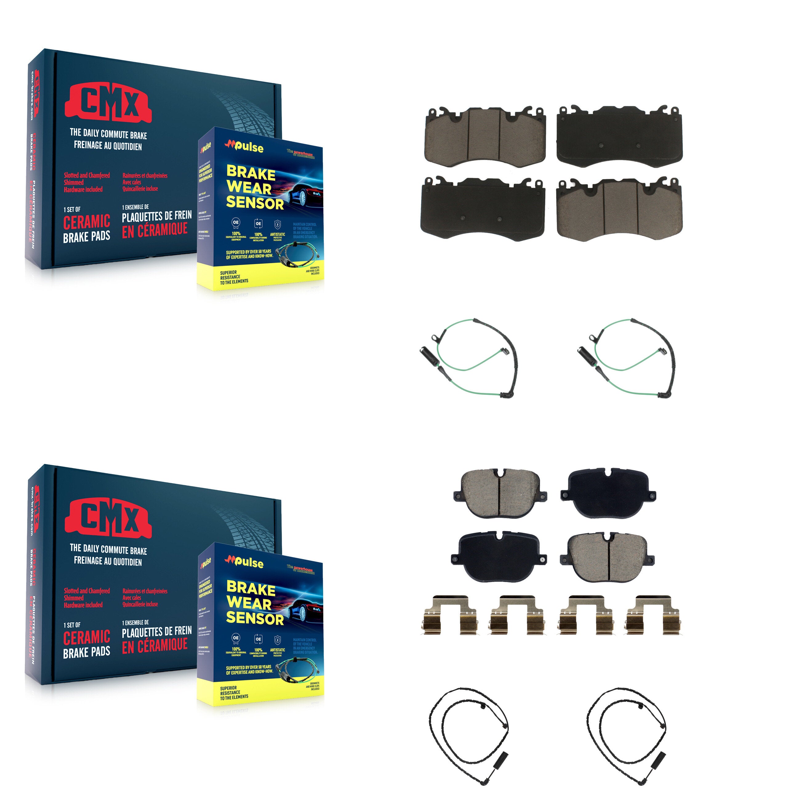 Front Rear Ceramic Disc Brake Pads And Wear Sensors Kit For Land Rover Range KCW-101083