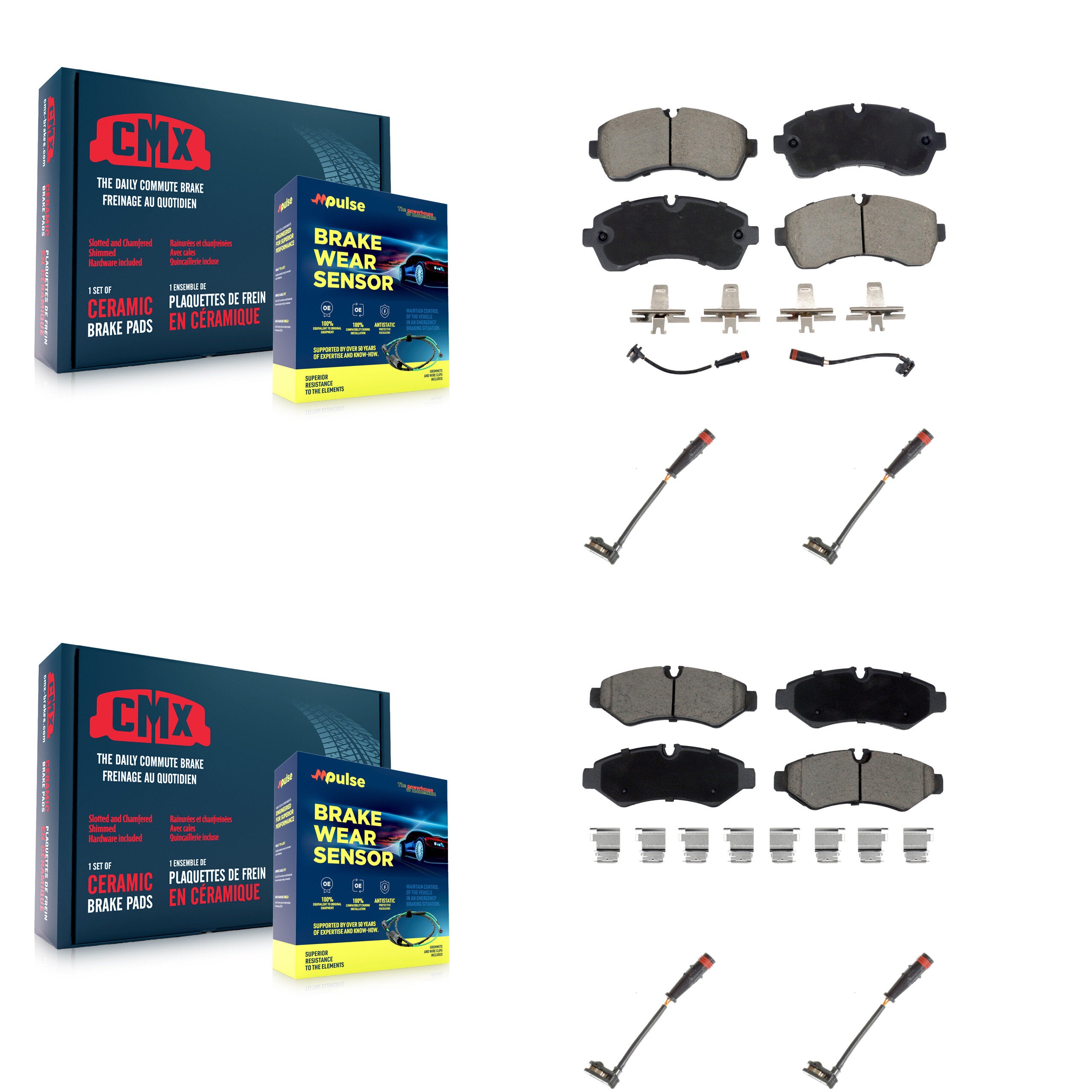 Front Rear Ceramic Brake Pad & Extra Wear Sensor Kit For Mercedes-Benz Sprinter 2500 1500 KCW-101097
