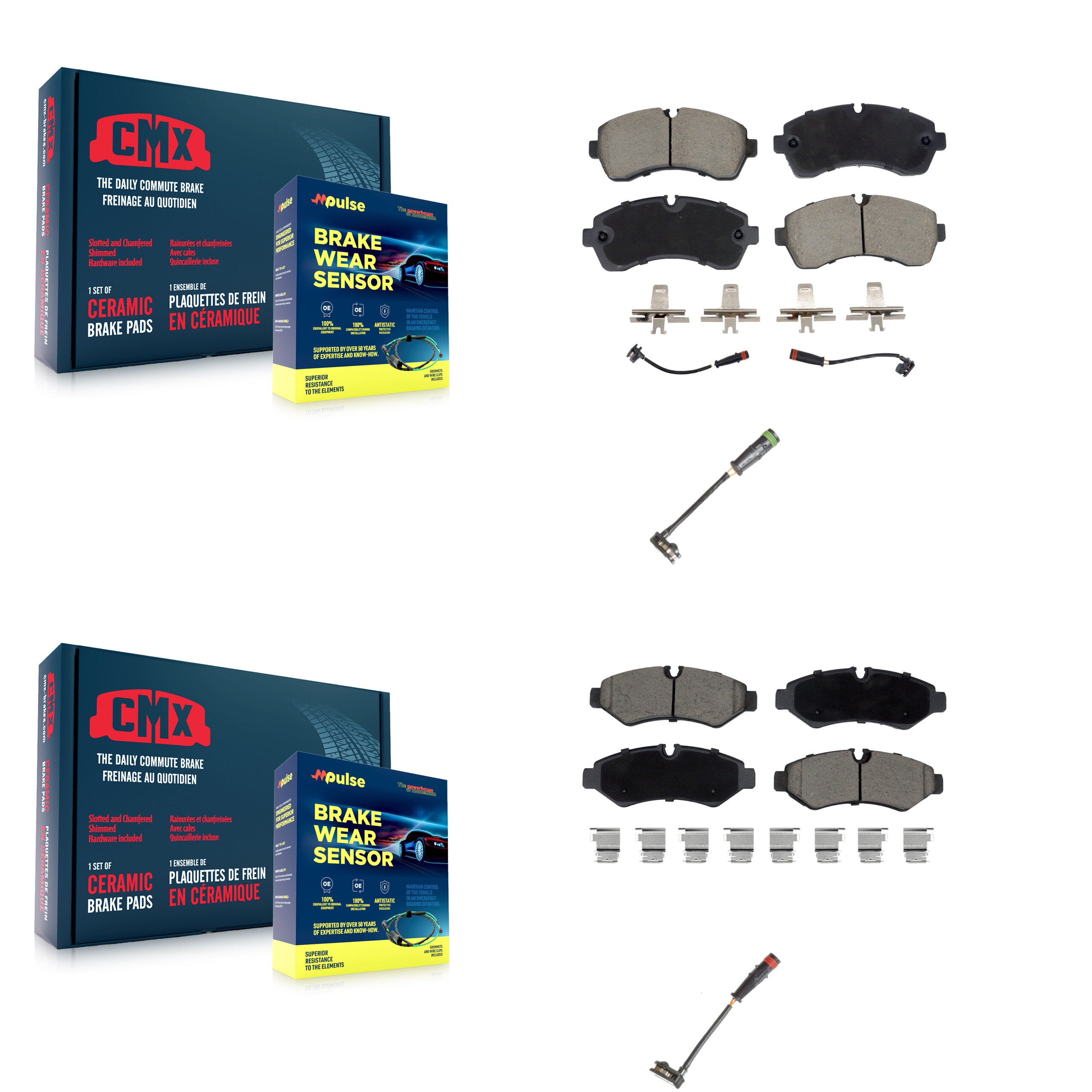 Front Rear Ceramic Brake Pad & Extra Wear Sensor Kit For Mercedes-Benz Sprinter 2500 1500 KCW-101133