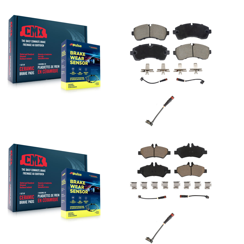 Front Rear Ceramic Disc Brake Pad Extra Wear Sensor Kit For 2009 Dodge Sprinter 3500 3.0L KCW-101150