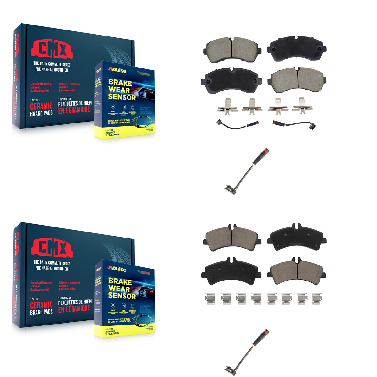 Front Rear Ceramic Disc Brake Pad Extra Wear Sensor Kit For 2009 Dodge Sprinter 3500 3.0L KCW-101151