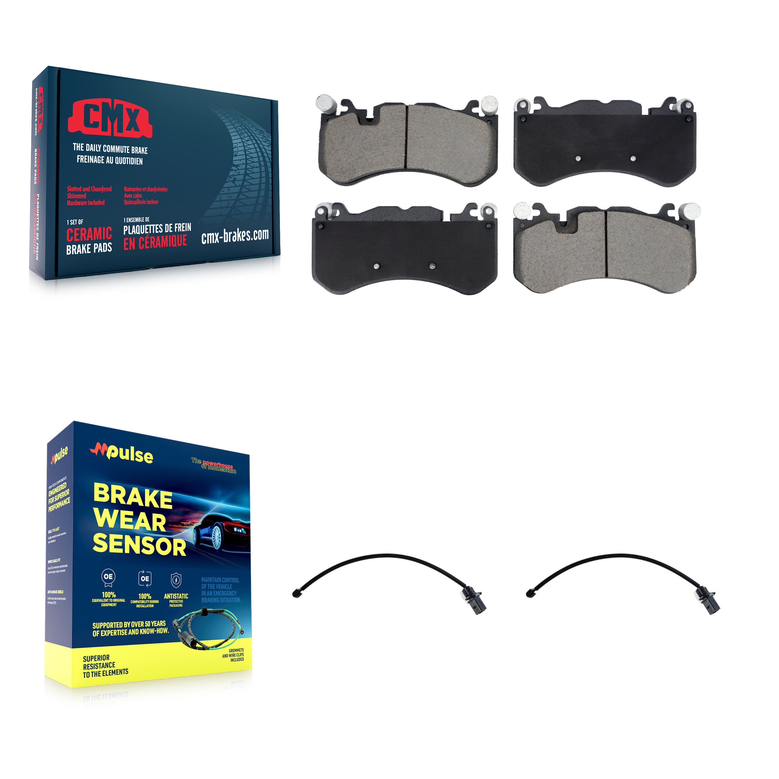 Front Ceramic Disc Brake Pads And Wear Sensor Pairs Kit For Audi RS7 With Cast Iron KCW-101165