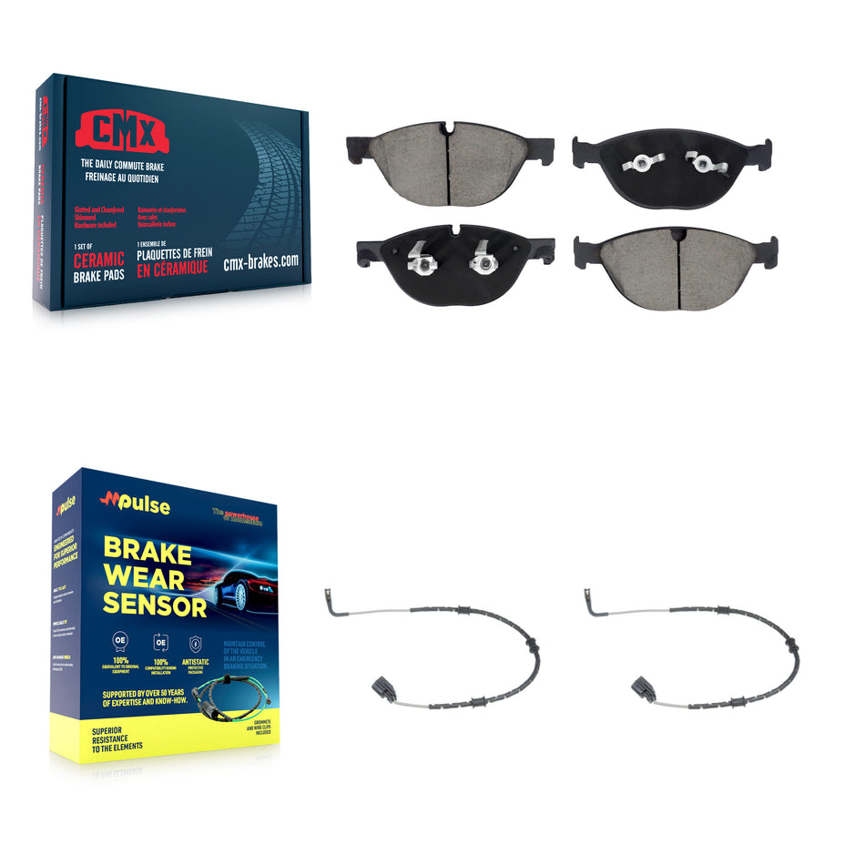 Front Ceramic Brake Pads Wear Sensor Pair Kit For Jaguar XF XJ XKR XFR F-Type XKR-S XFR-S KCW-101168
