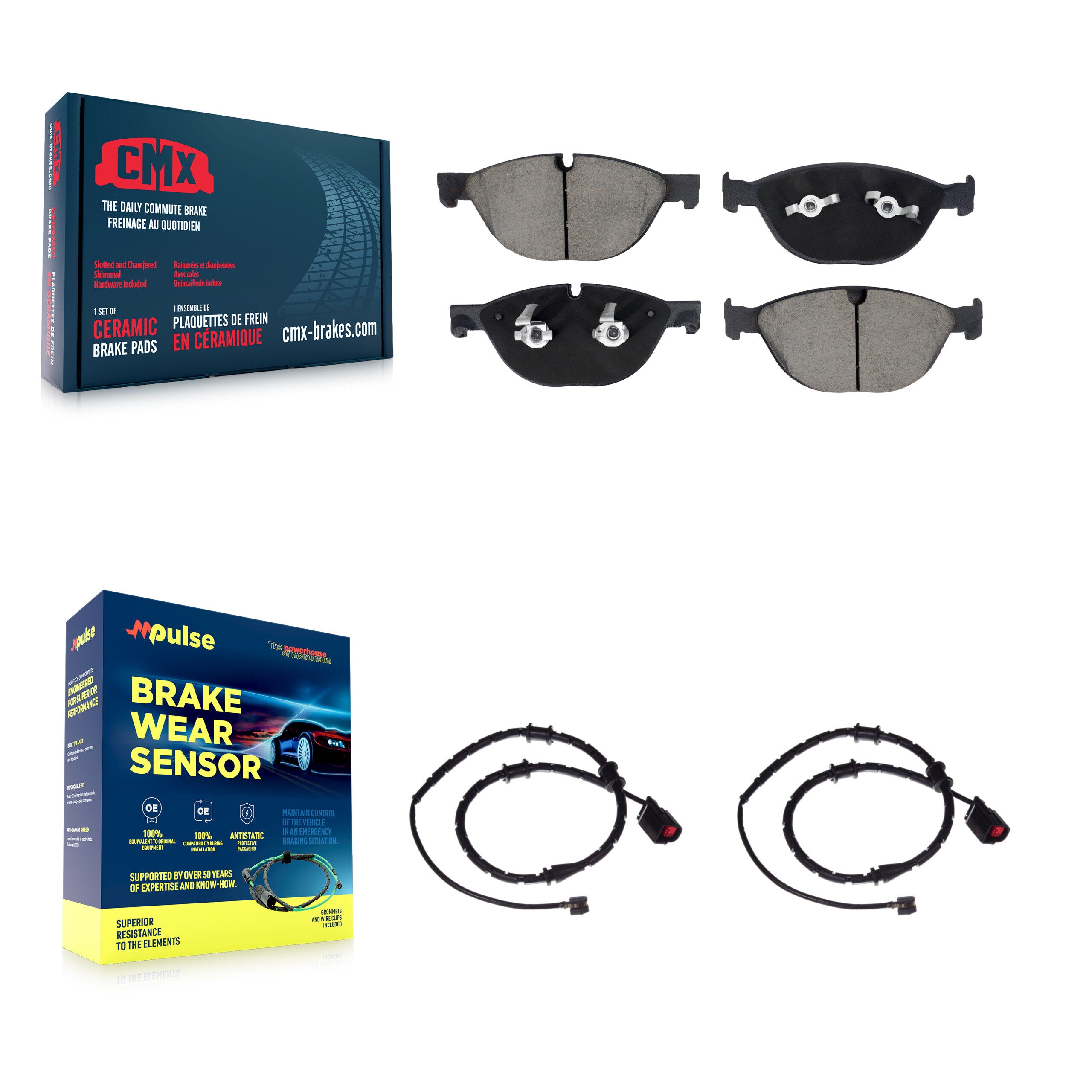 Front Ceramic Brake Pad Wear Sensor Pair Kit For Jaguar XJ AWD with 5.0L Disc rear brakes KCW-101174