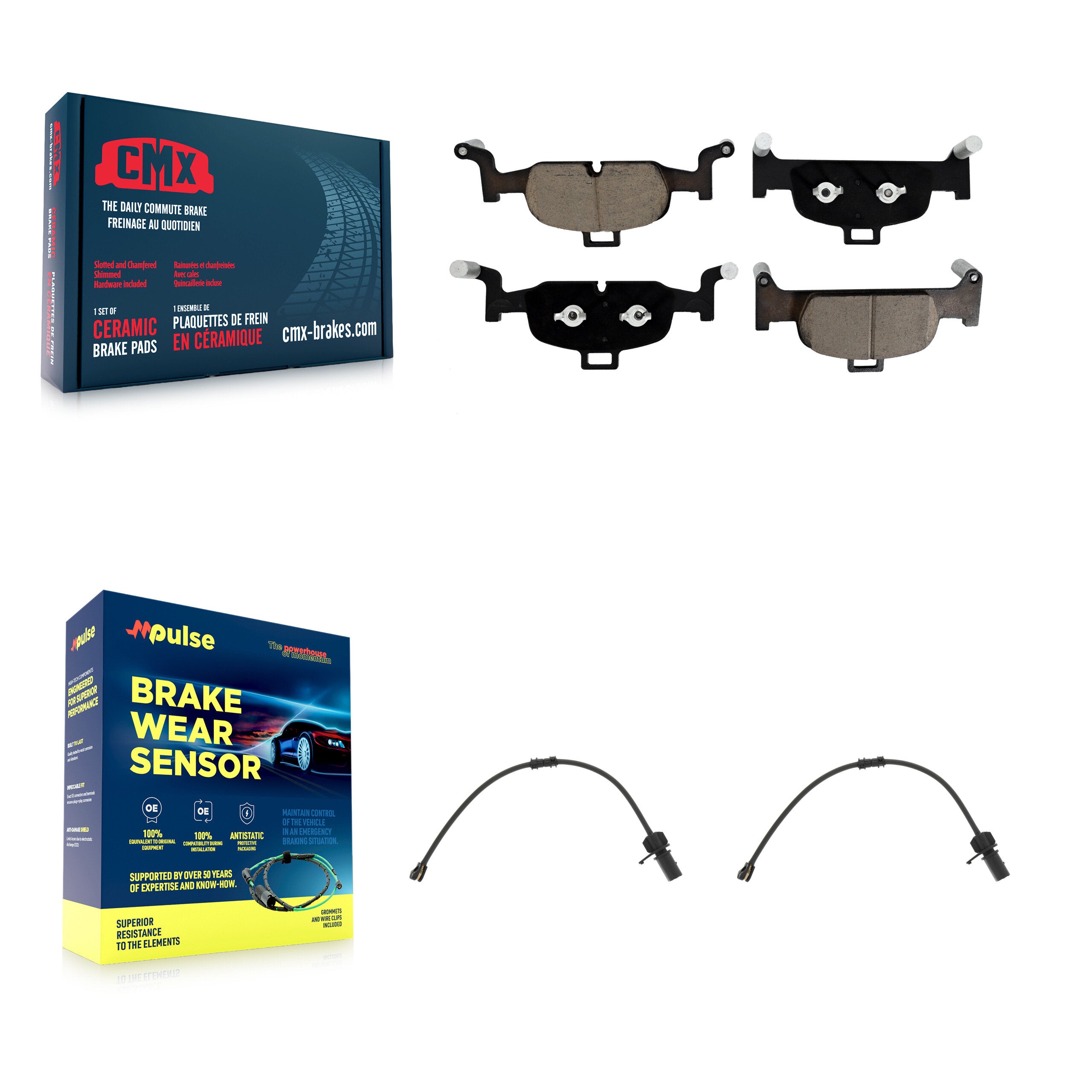 Front Ceramic Brake Pads Wear Sensor Pair Kit For 20 Audi Q5 2.0L Without Brembo Calipers KCW-101182