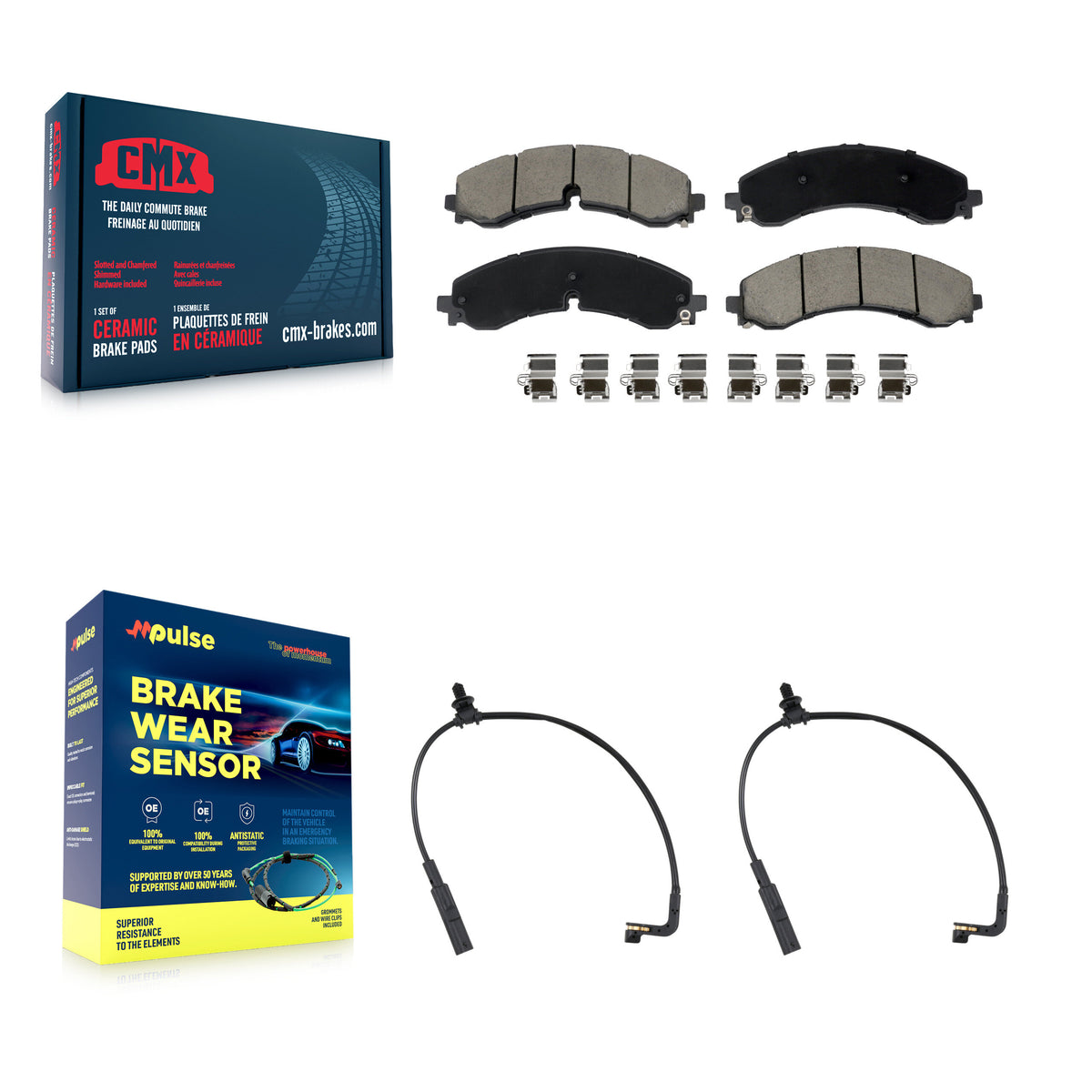 Front Ceramic Brake Pad & Wear Sensor Pair Kit For GMC Chevrolet Silverado 2500 HD Sierra KCW-101184