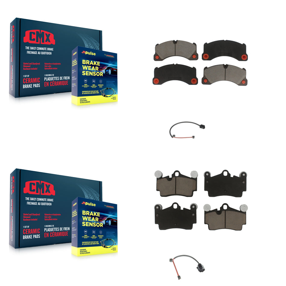 Front Rear Ceramic Disc Brake Pads And Wear Sensors Kit For Porsche Cayenne KCW-101292