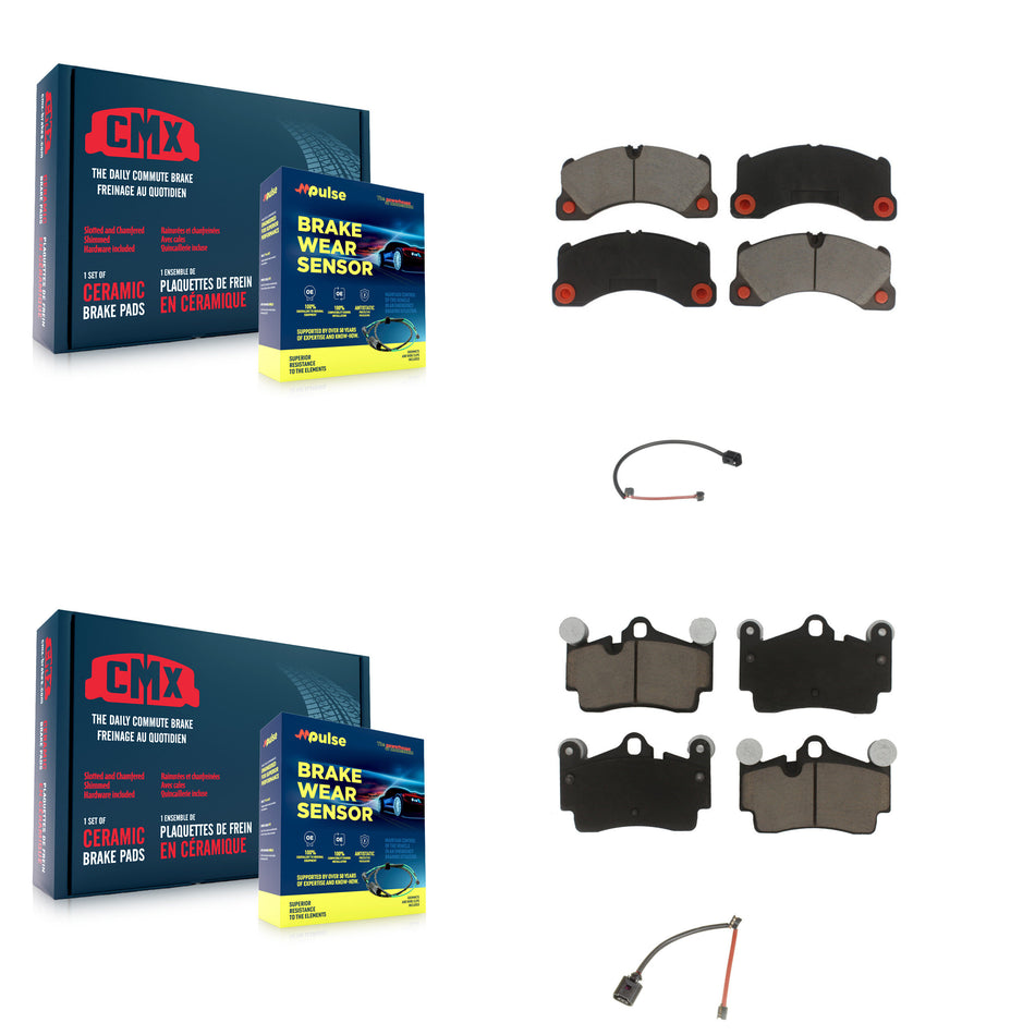 Front Rear Ceramic Disc Brake Pads And Wear Sensors Kit For Porsche Cayenne KCW-101293