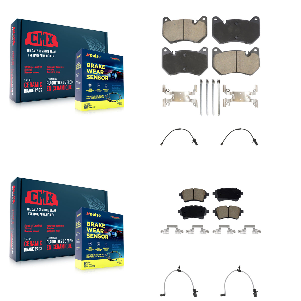 Front Rear Ceramic Disc Brake Pads And Wear Sensors Kit For 2021 Audi Q5 2.0L KCW-101325