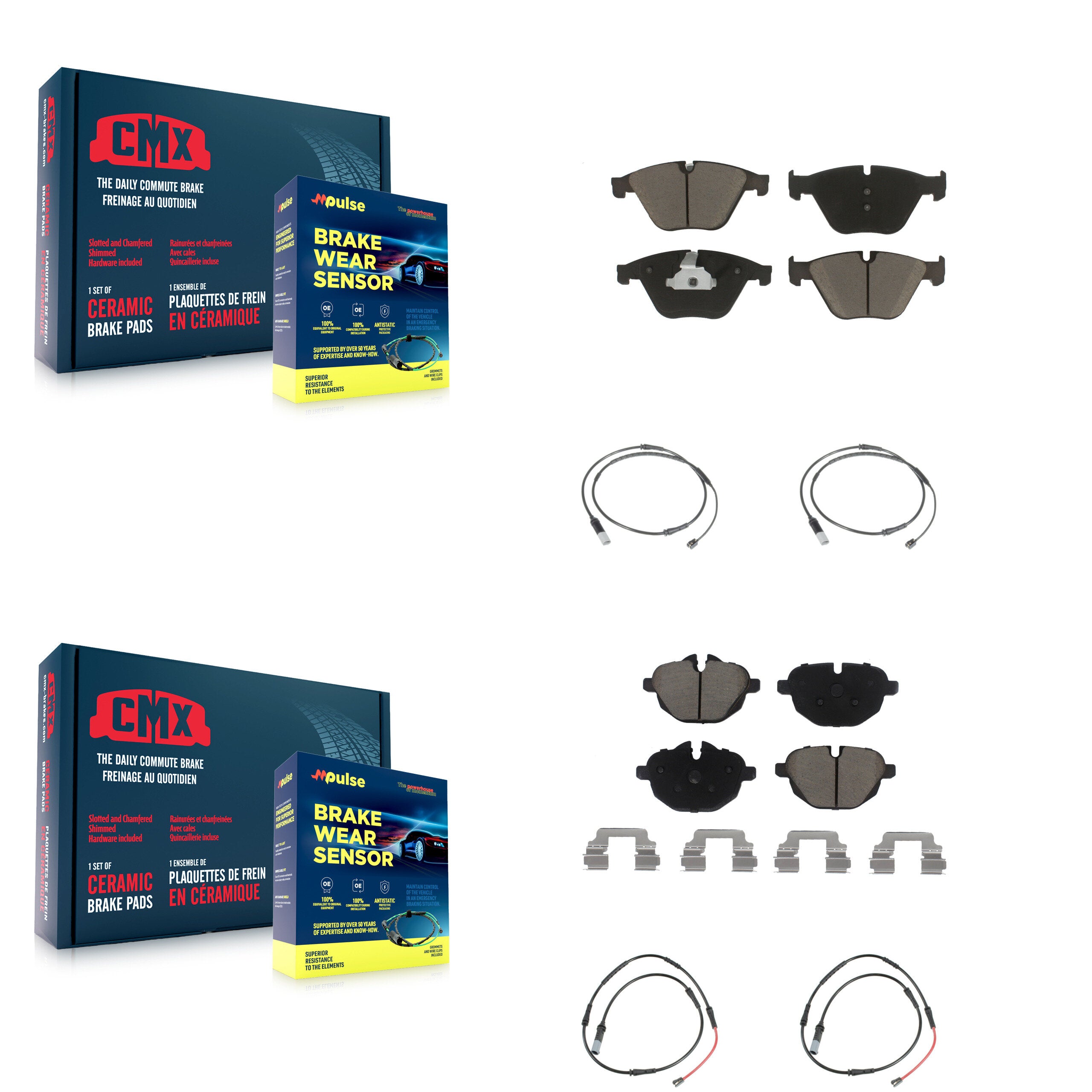 Front Rear Ceramic Disc Brake Pads And Wear Sensors Kit For 2014-2016 BMW 528i 535d KCW-101331