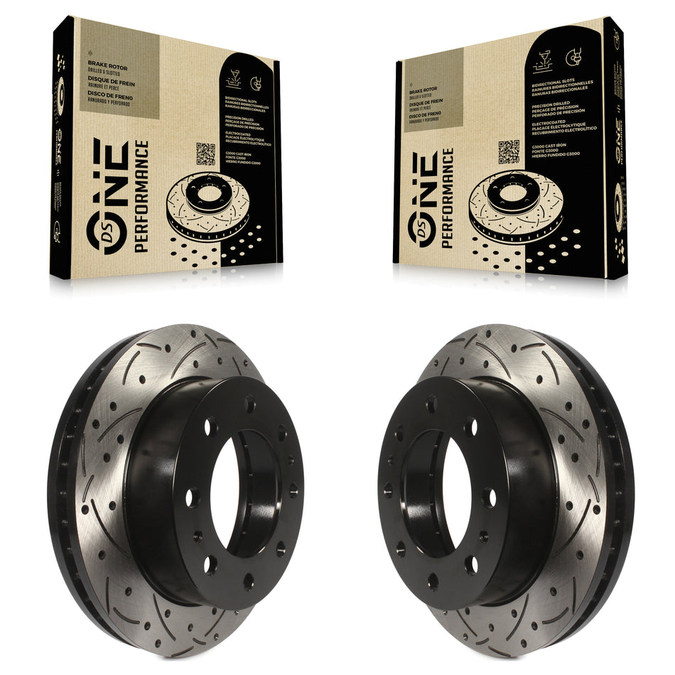 Front Coated Drilled Slotted Disc Brake Rotors Pair For Chevrolet Silverado 2500 HD GMC Express 3500 Sierra Cadillac DeVille Savana Hummer H2 Classic 1500 Suburban Yukon XL Avalanche KD-100001