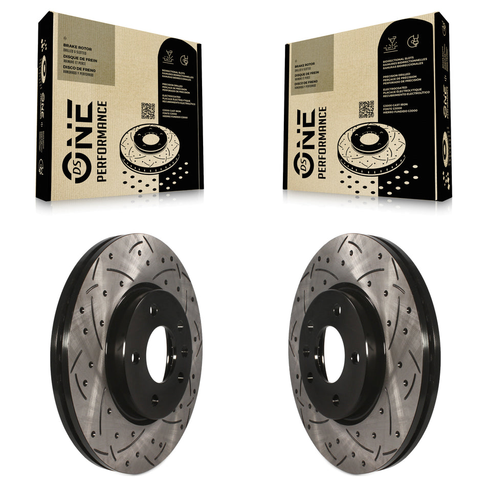 Front Coated Drilled Slotted Disc Brake Rotors Pair For Chevrolet Equinox Malibu Cruze Buick GMC Terrain Verano Volt LaCrosse Regal Sportback TourX Orlando Encore GX Trailblazer KD-100008