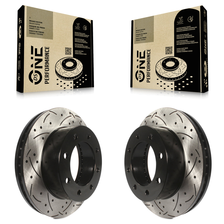 Front Coated Drilled Slotted Disc Brake Rotors Pair For Ford F-250 Super Duty F-350 F-450 KD-100009