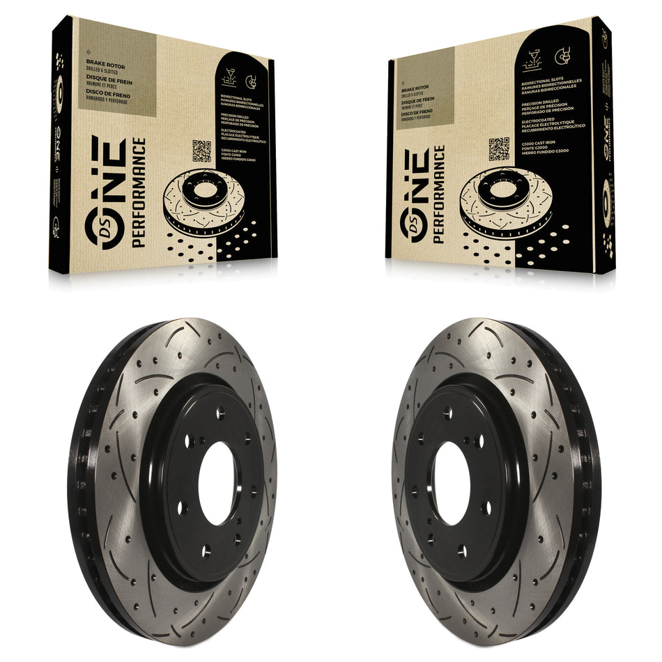 Front Coated Drilled Slotted Disc Brake Rotors Pair For 2010-2014 Ford F-150 With 7 Lug Wheels KD-100015