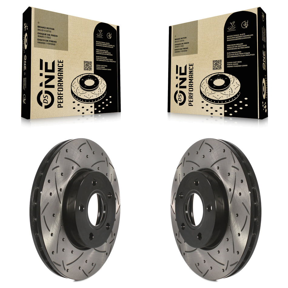Front Coated Drilled Slotted Disc Brake Rotors Pair For Ford Focus C-Max KD-100017