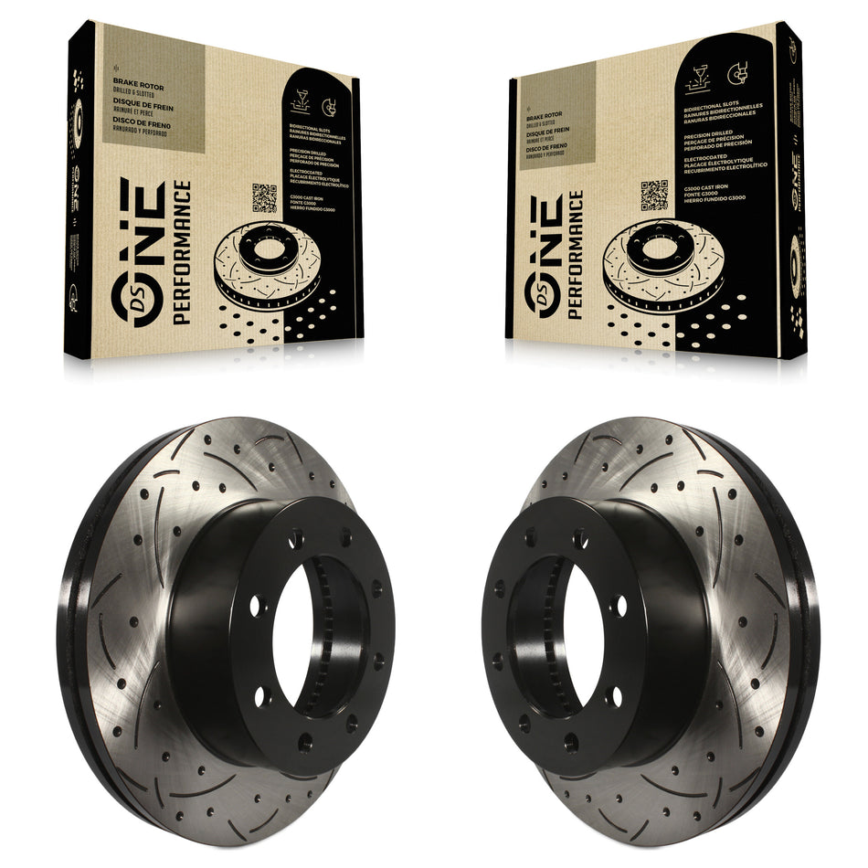 Front Coated Drilled Slotted Disc Brake Rotors Pair For Ford F-250 Super Duty F-350 F-450 KD-100021