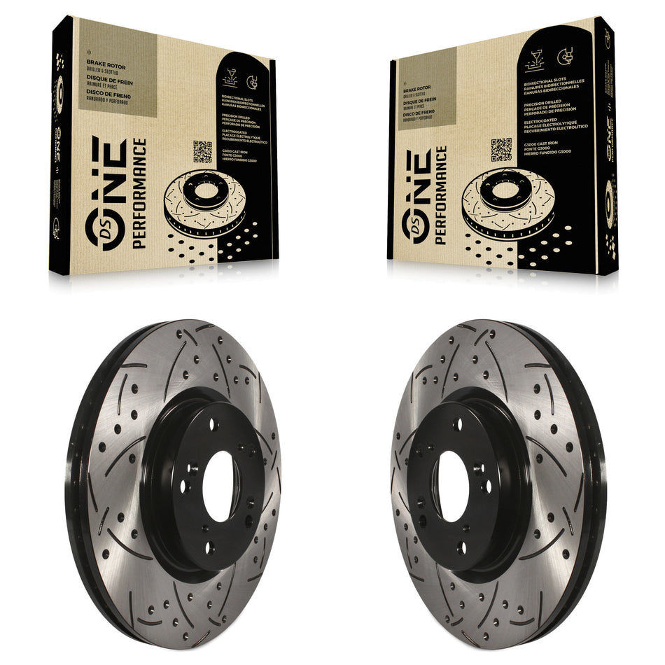 Front Coated Drilled Slotted Disc Brake Rotors Pair For Honda Civic CR-V Acura RSX ILX CSX KD-100041