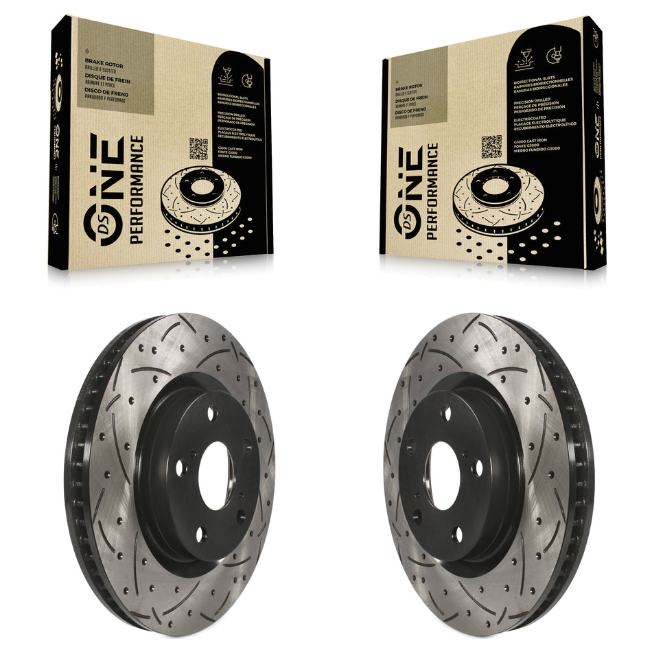 Front Coated Drilled Slotted Disc Brake Rotors Pair For Toyota Camry RAV4 Lexus ES350 Avalon Scion tC Matrix ES300h Pontiac Vibe Corolla iM Mirai KD-100048