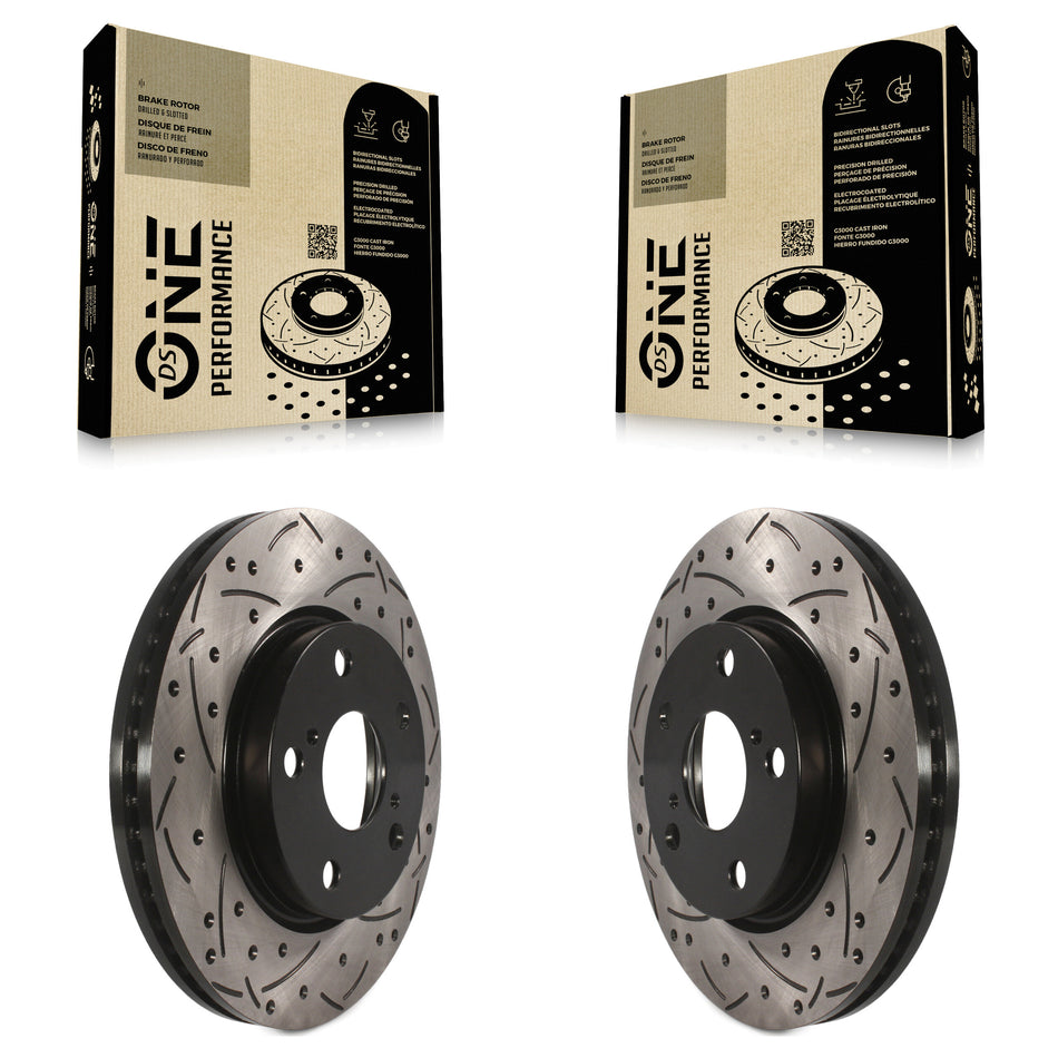 Front Coated Drilled Slotted Disc Brake Rotors Pair For Toyota RAV4 Scion xB Prius V Lexus HS250h KD-100049