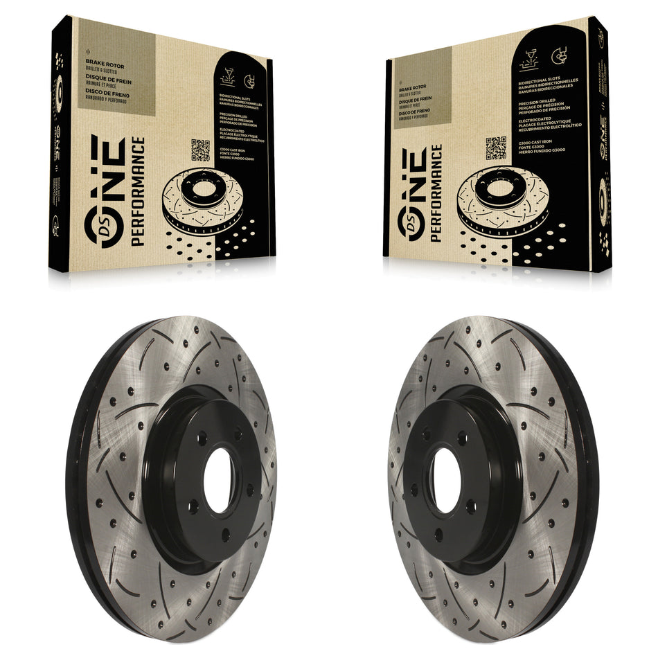 Front Coated Drilled Slotted Disc Brake Rotors Pair For Ford Escape Focus Transit Connect Volvo S40 Lincoln MKC C70 V50 KD-100053