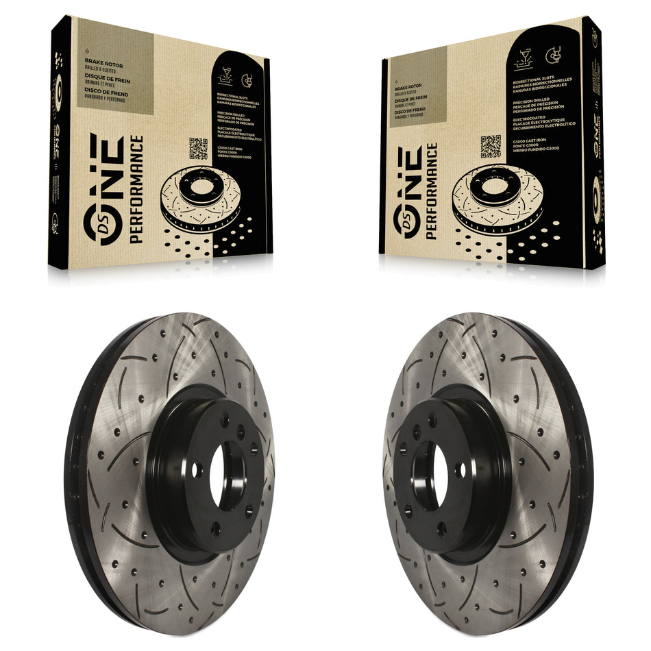 Front Coated Drilled Slotted Disc Brake Rotors Pair For BMW X5 X6 KD-100058