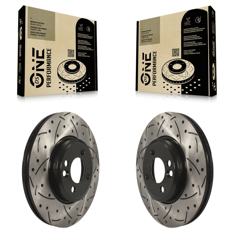 Front Coated Drilled Slotted Disc Brake Rotors Pair For Mini Cooper Countryman KD-100060