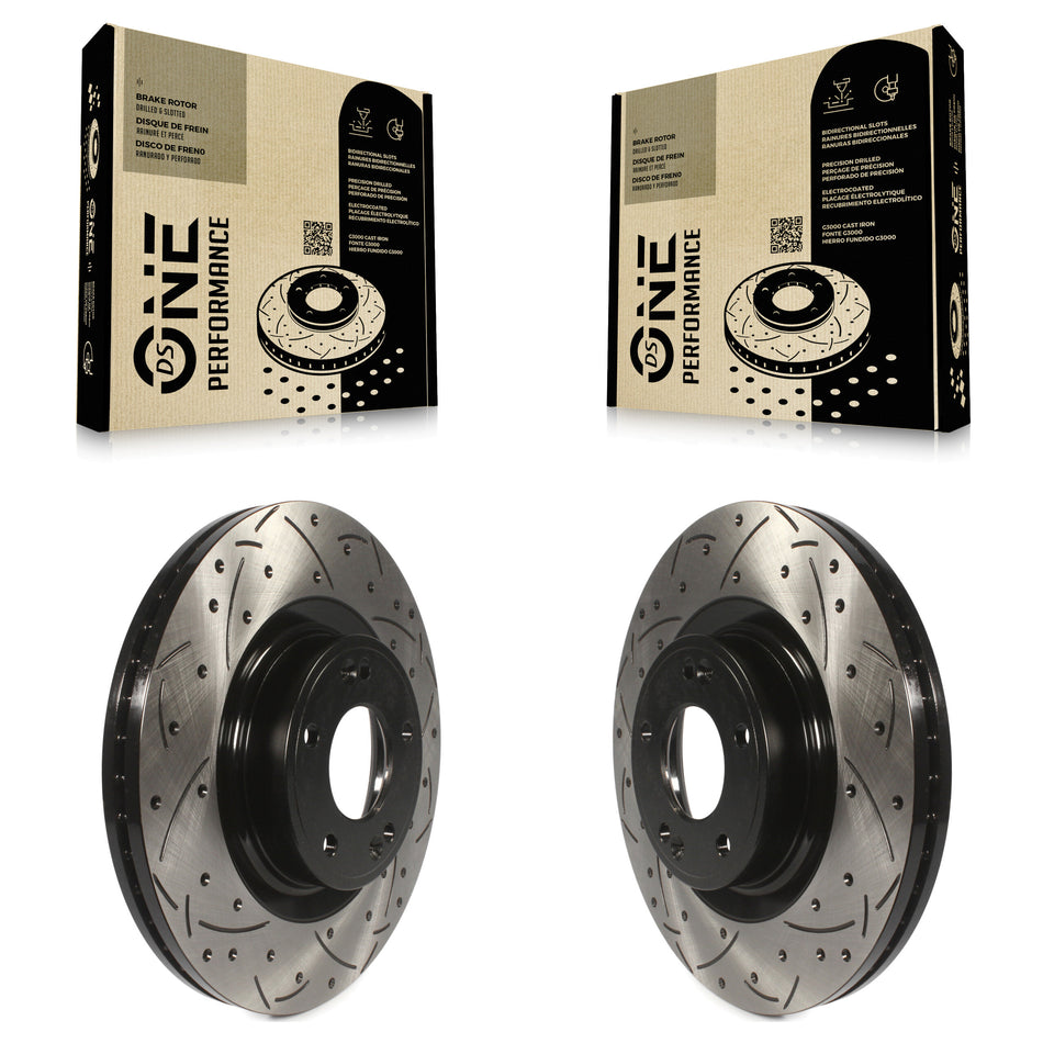 Front Coated Drilled Slotted Disc Brake Rotors Pair For Hyundai Genesis Coupe KD-100072