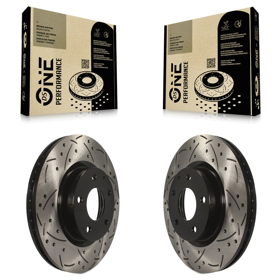 Front Coated Drilled Slotted Disc Brake Rotors Pair For Mazda 3 CX-3 Sport KD-100093
